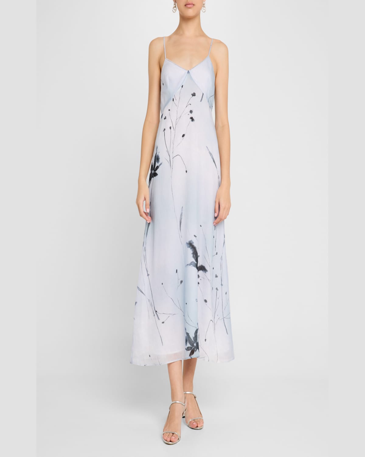 Shop Peserico Floral-print Empire Midi Dress In Crystal Blue