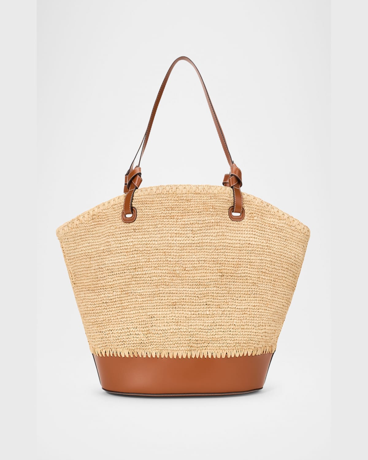 Staud Squillo Raffia & Leather Tote Bag In Naturaltan