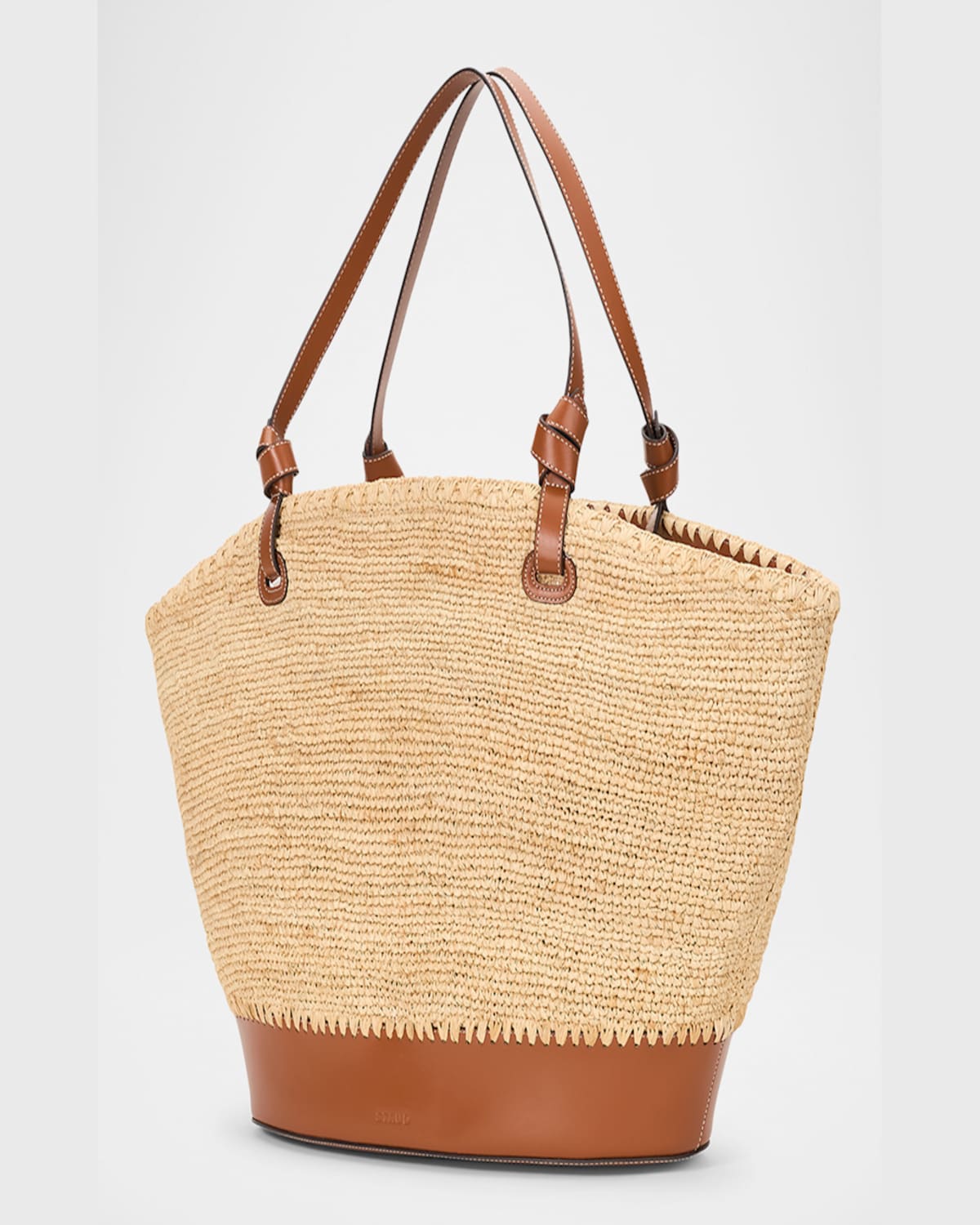 Staud Squillo Raffia & Leather Tote Bag In Naturaltan