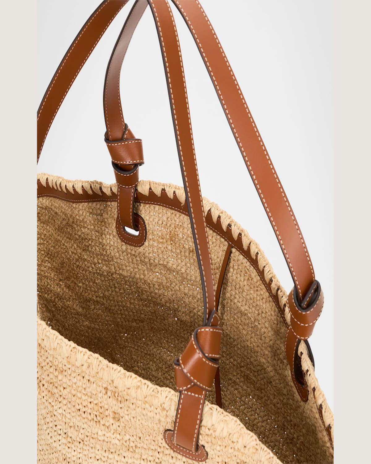 Staud Squillo Raffia & Leather Tote Bag In Naturaltan