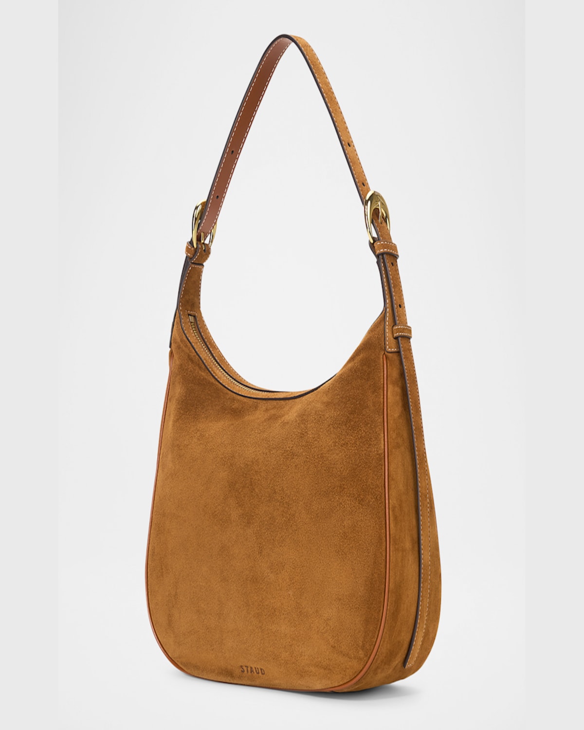 Staud Pine Zip Suede Hobo Bag In Tan