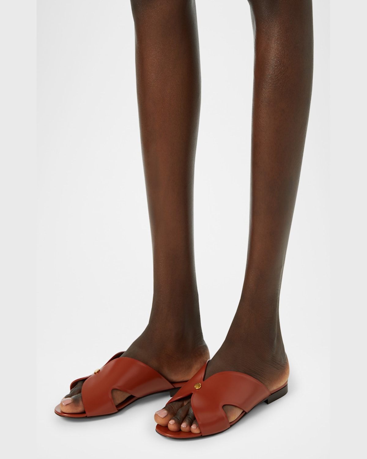 Loro Piana Vera Leather Flat Slide Sandals In Vinegar