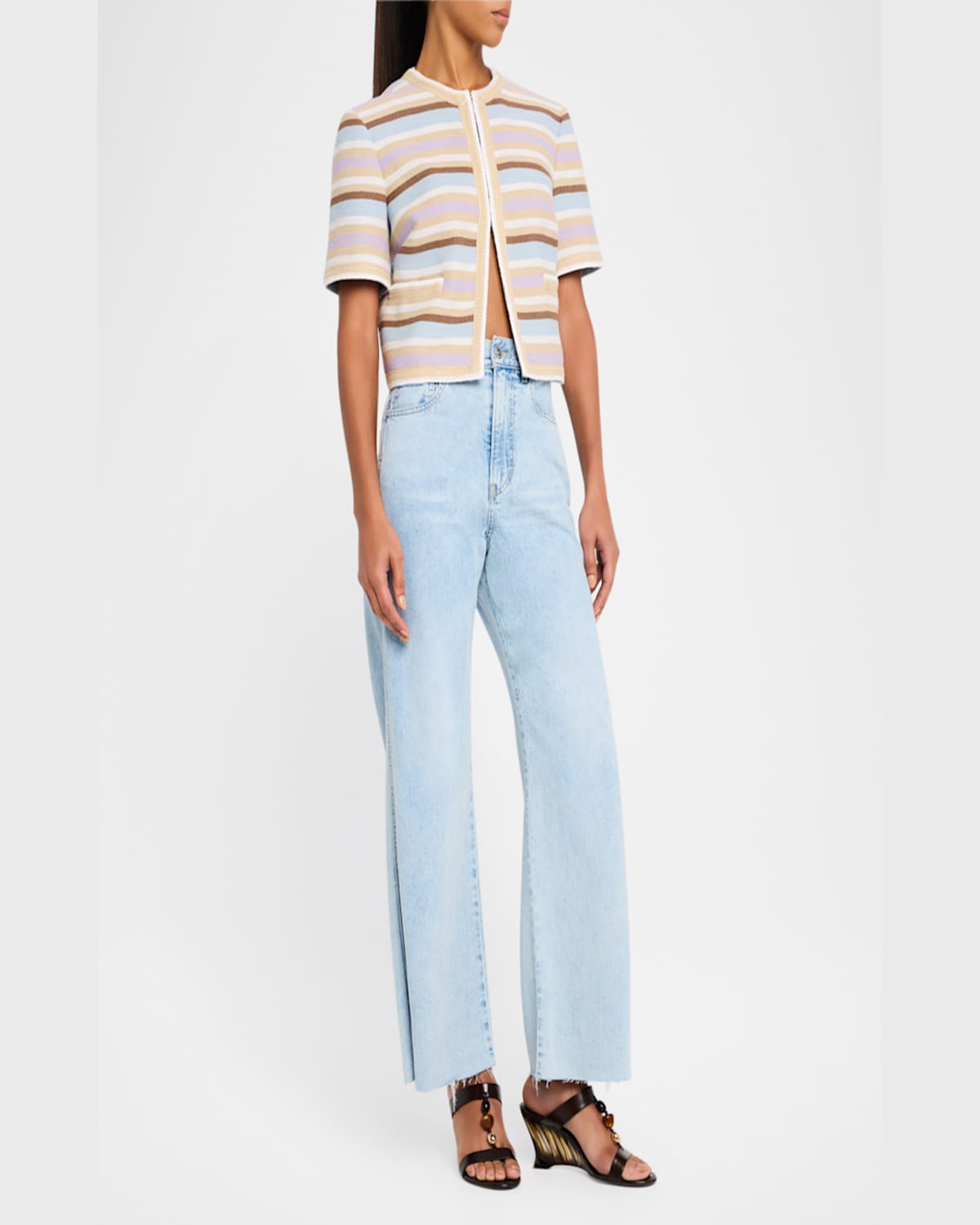 Veronica Beard Taylor Cropped High-rise Wide Jeans