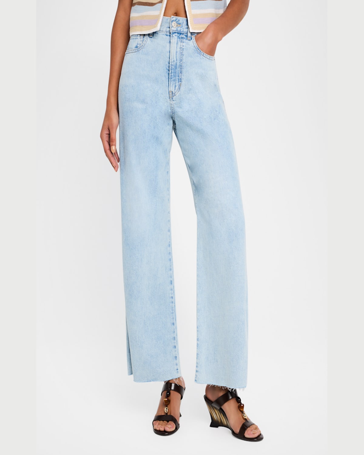 Veronica Beard Taylor Cropped High-rise Wide Jeans