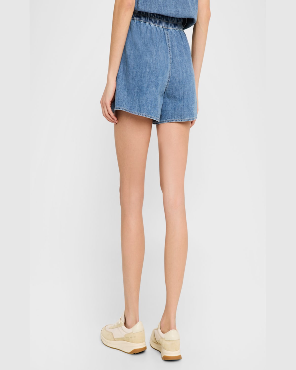 Veronica Beard Wilder Drawstring Denim Shorts In Starlight