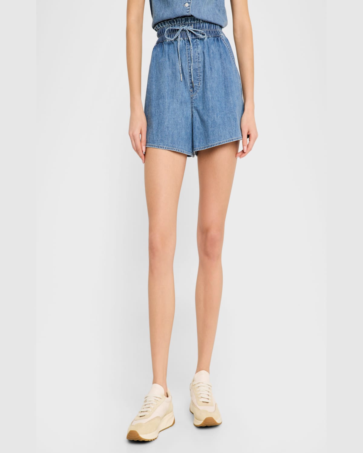 Veronica Beard Wilder Drawstring Denim Shorts In Starlight