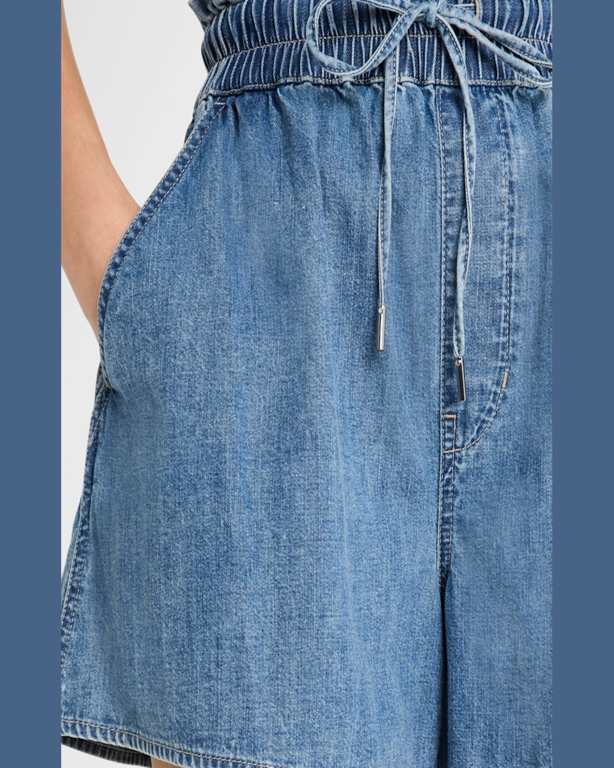 Veronica Beard Wilder Drawstring Denim Shorts In Starlight