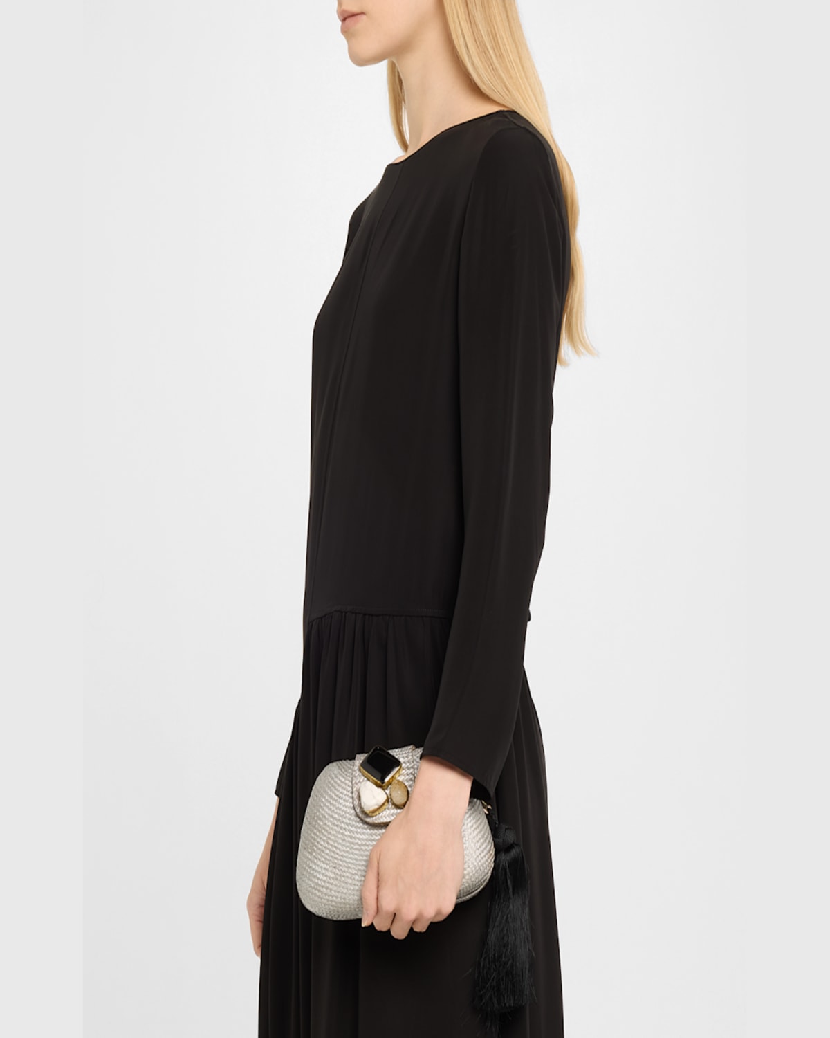 Rafe Tamu Stone Tassel Woven Clutch Bag In Silver