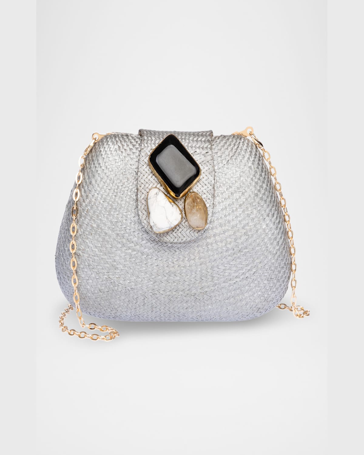 Rafe Tamu Stone Tassel Woven Clutch Bag In Silver