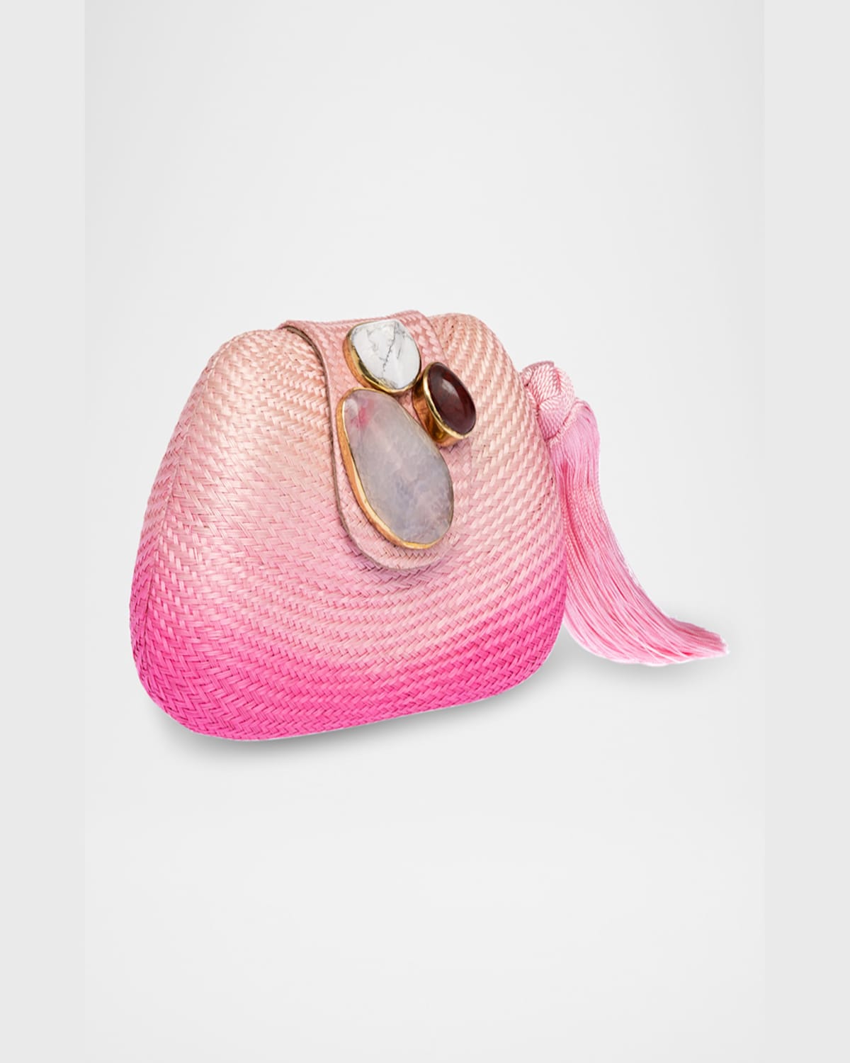 Rafe Tamu Stone Tassel Woven Clutch Bag In Pink