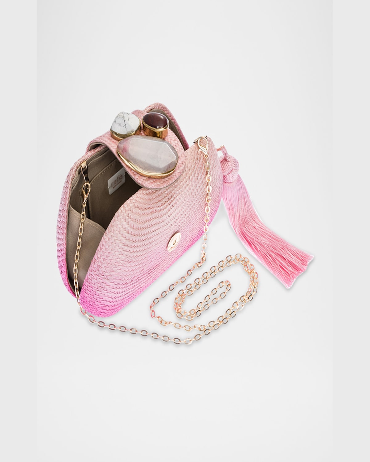 Rafe Tamu Stone Tassel Woven Clutch Bag In Pink