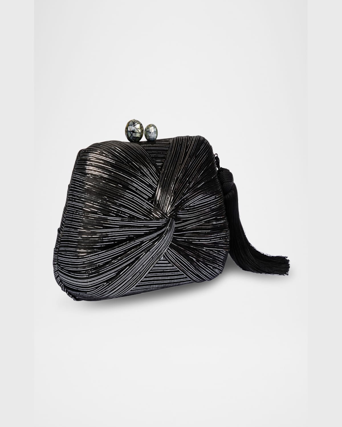Rafe Rosie Twisted Metallic Straw Clutch Bag In Black / Silver
