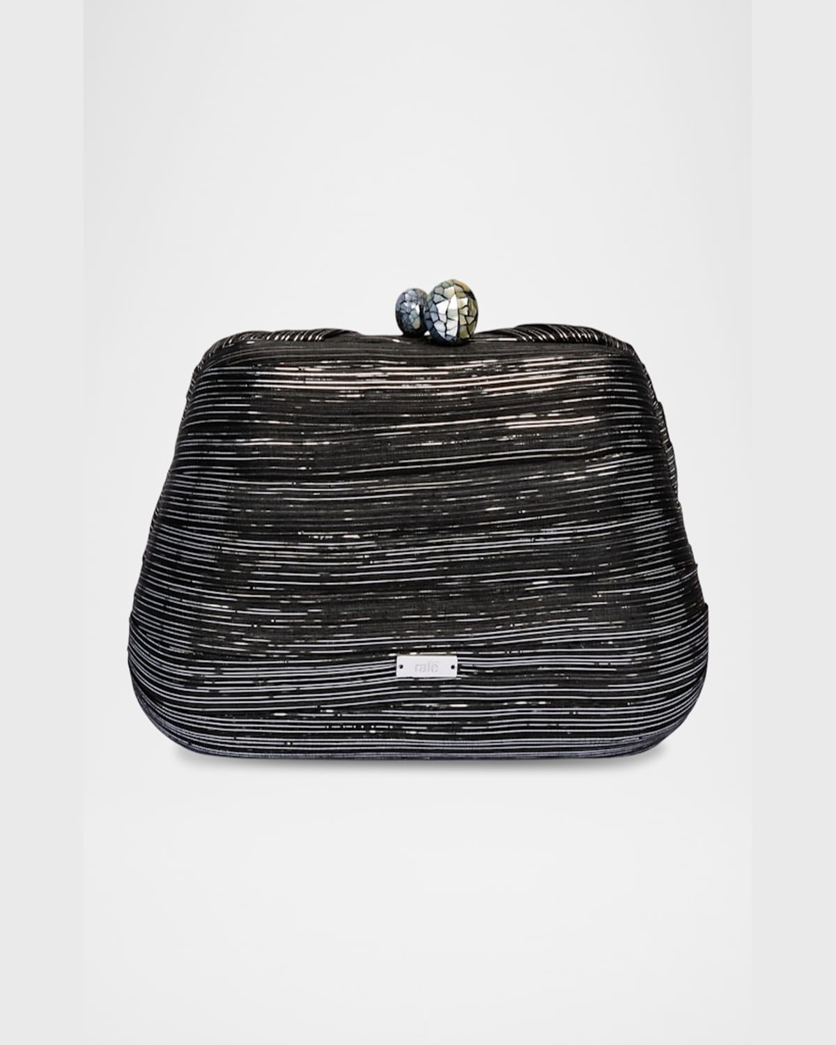 Rafe Rosie Twisted Metallic Straw Clutch Bag In Black / Silver