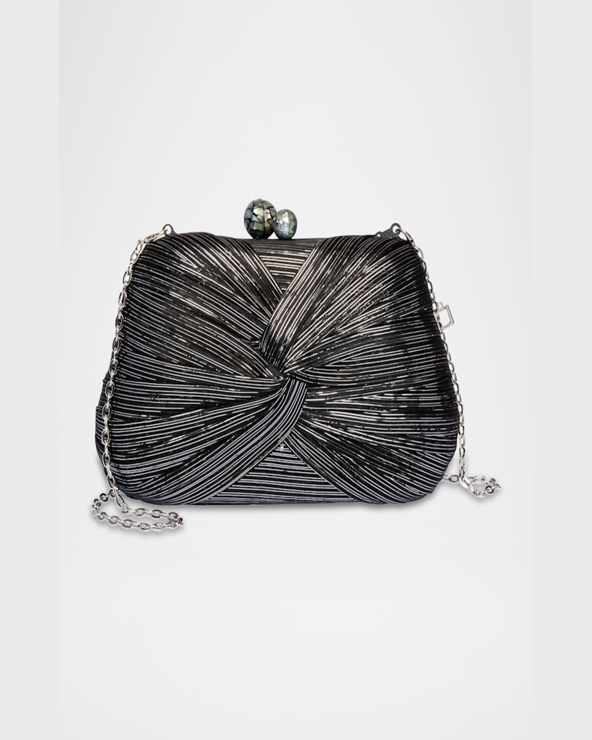 Rafe Rosie Twisted Metallic Straw Clutch Bag In Black / Silver