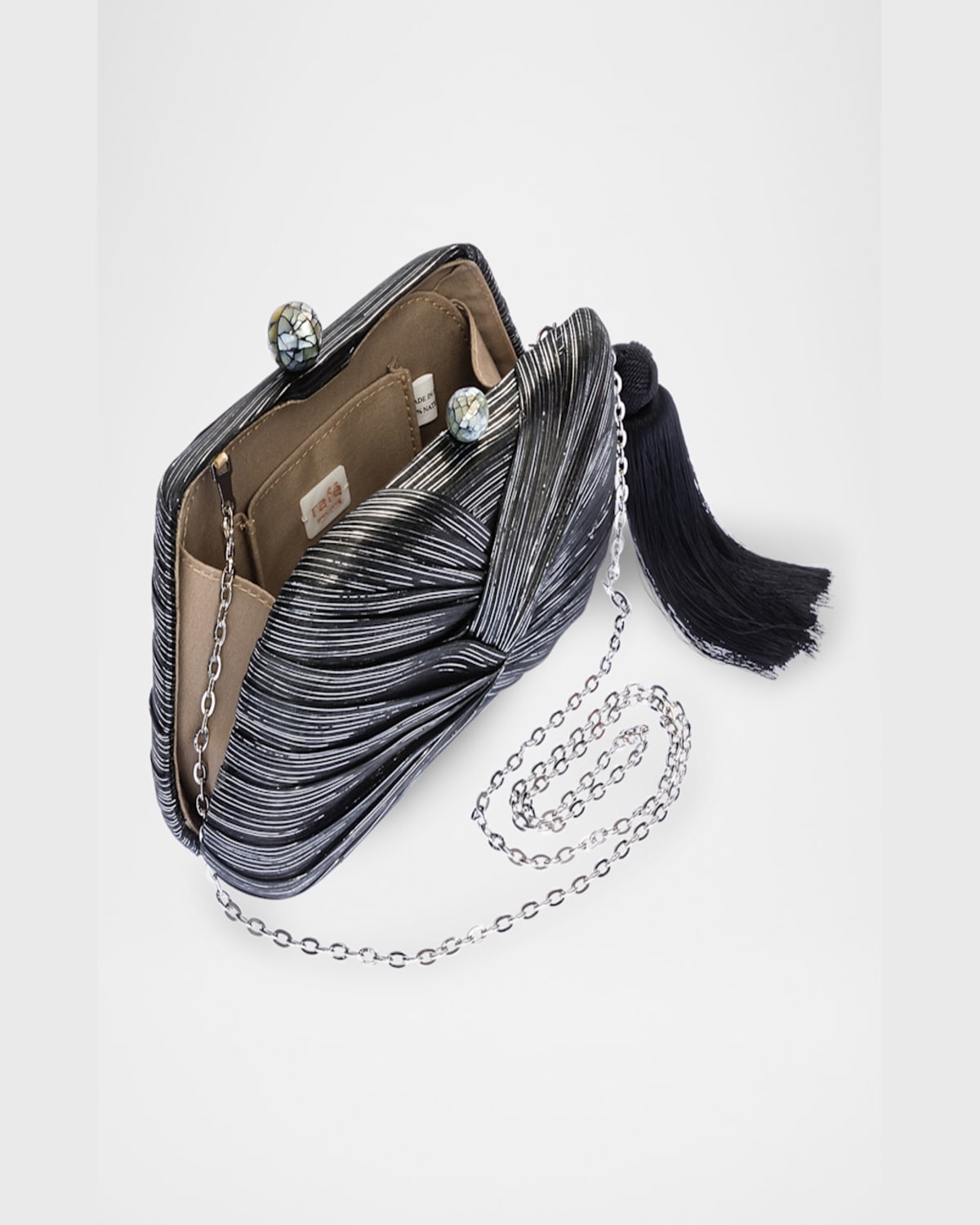 Rafe Rosie Twisted Metallic Straw Clutch Bag In Black / Silver