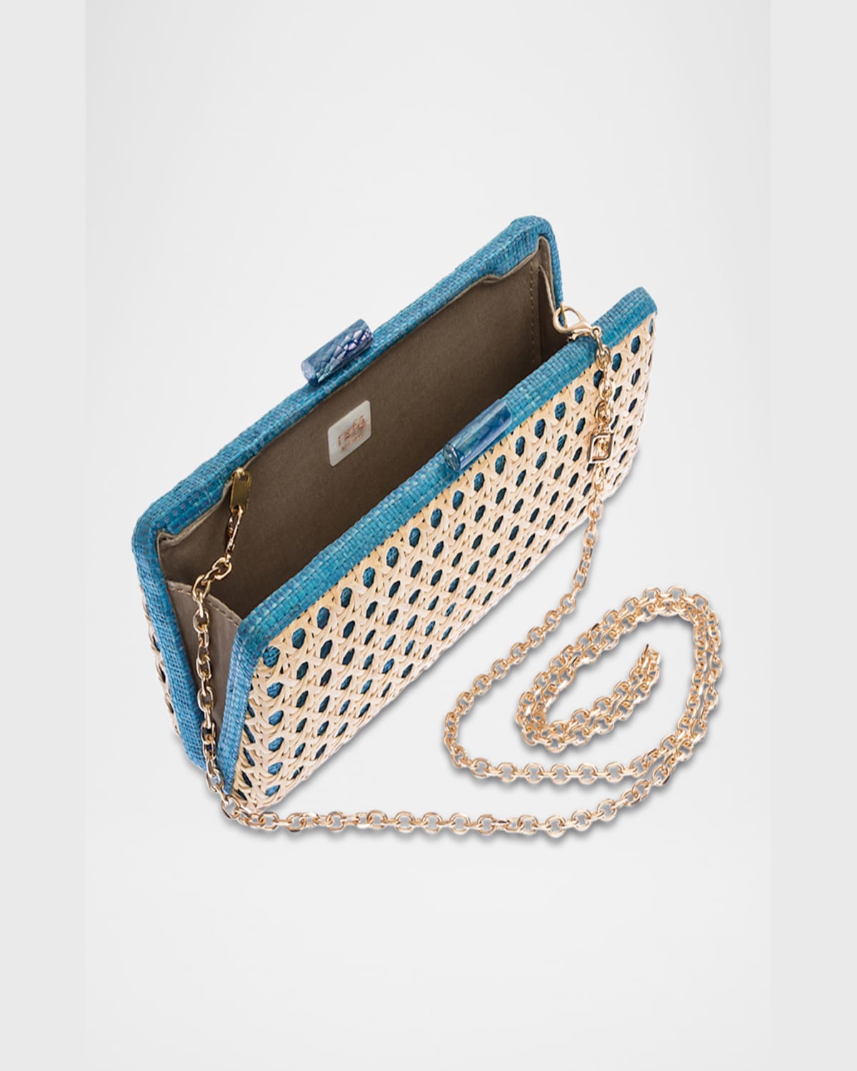 Rafe Alessandra Cutout Raffia Long Clutch Bag In Blue