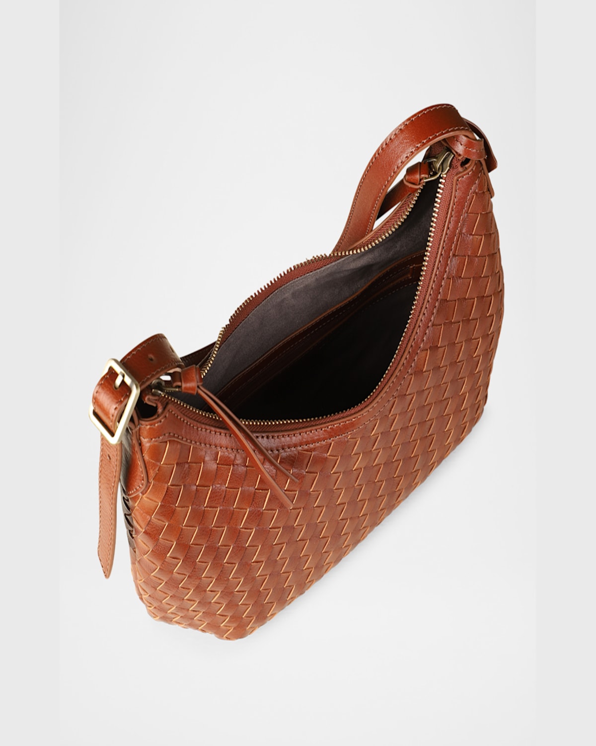 Rafe Alva Zip Woven Leather Hobo Bag In Cognac