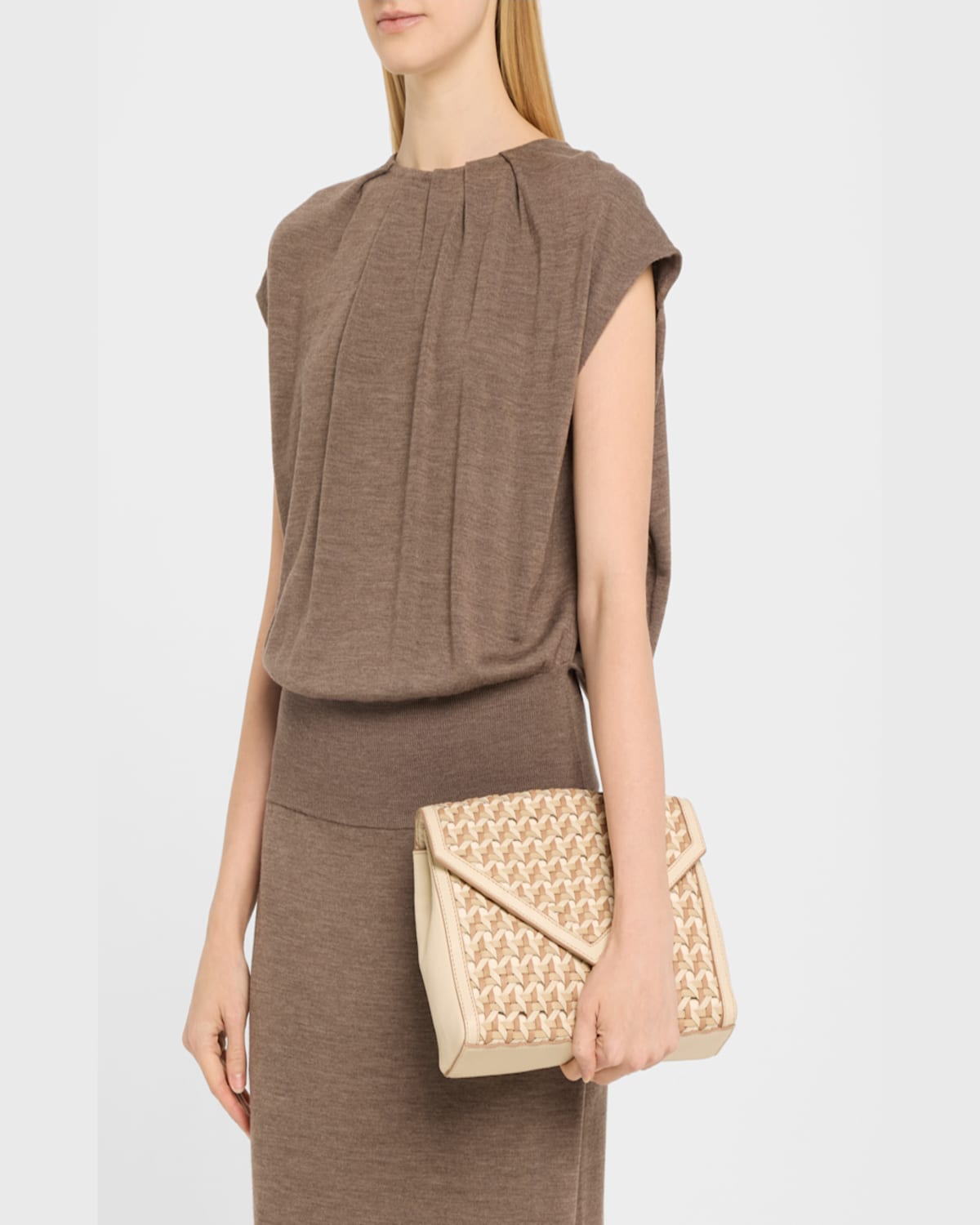 Rafe Jamie Envelope Woven Leather Clutch Bag In Off White