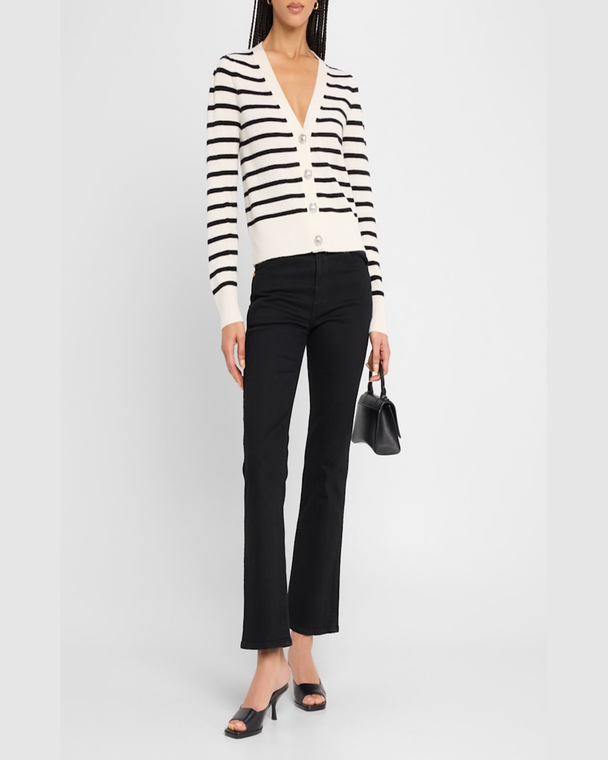 Veronica Beard Solene Stripe Cashmere Cardigan In Ivory Black
