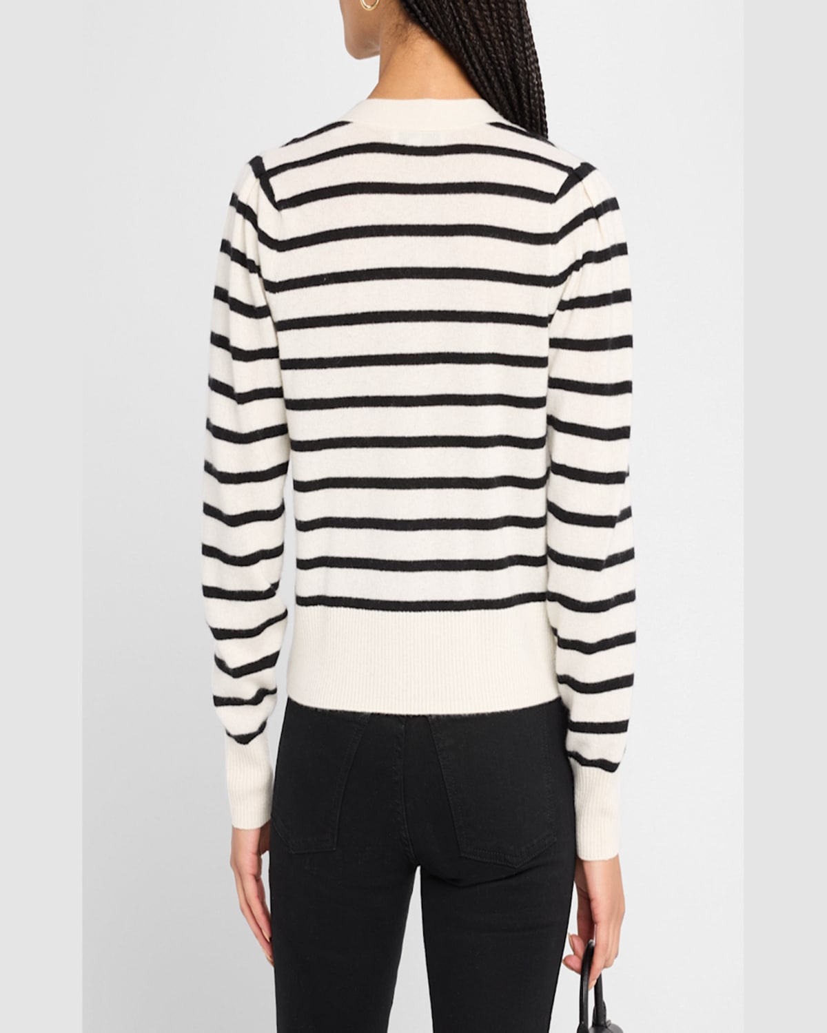 Veronica Beard Solene Stripe Cashmere Cardigan In Ivory Black