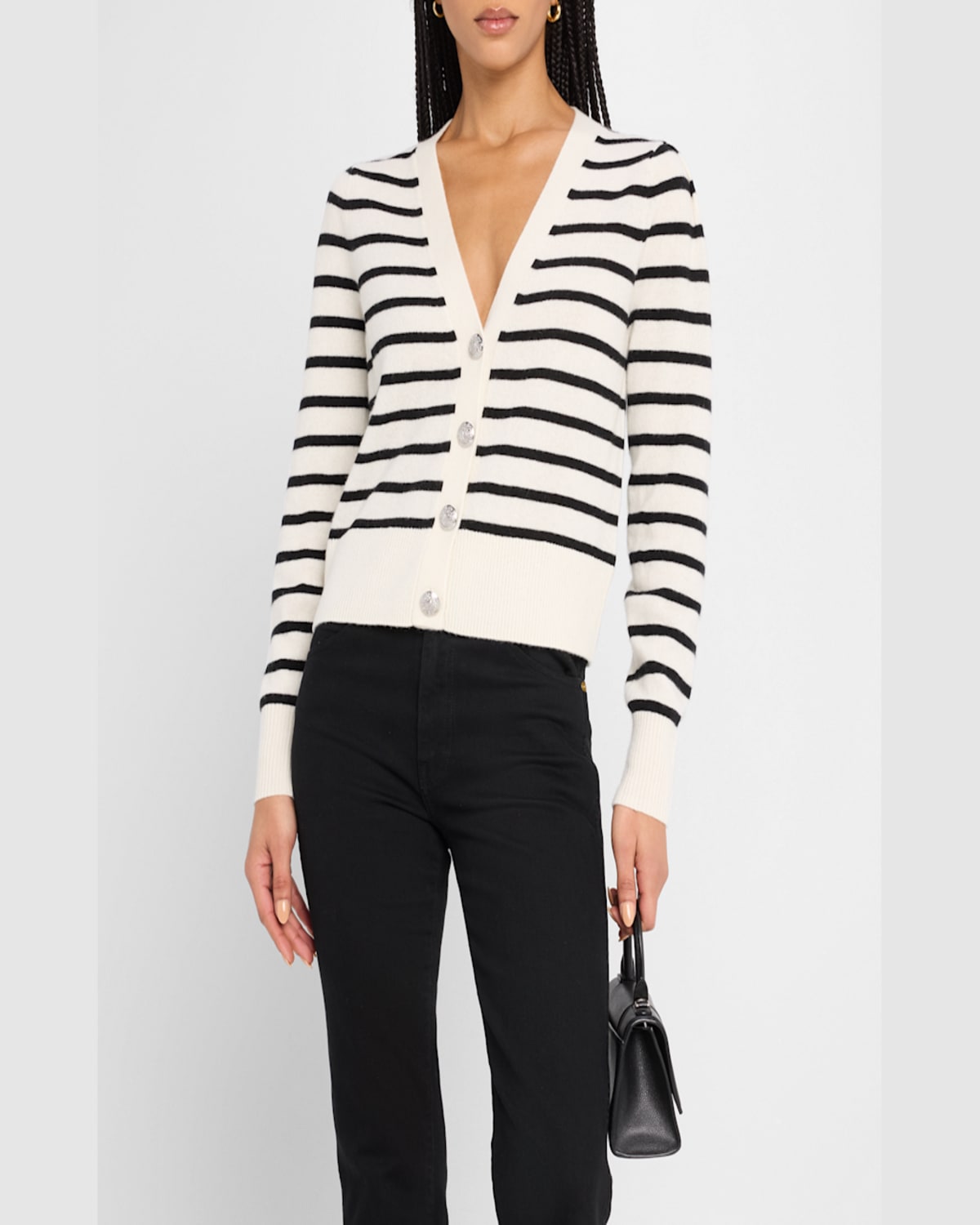 Veronica Beard Solene Stripe Cashmere Cardigan In Ivory Black