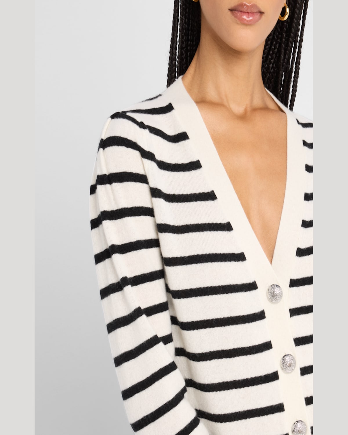 Veronica Beard Solene Stripe Cashmere Cardigan In Ivory Black