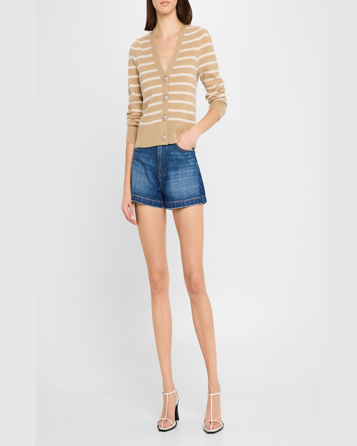 Veronica Beard Solene Stripe Cashmere Cardigan In Ivory Black