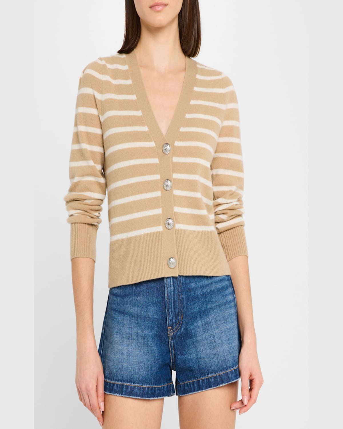 Veronica Beard Solene Stripe Cashmere Cardigan In Ivory Black