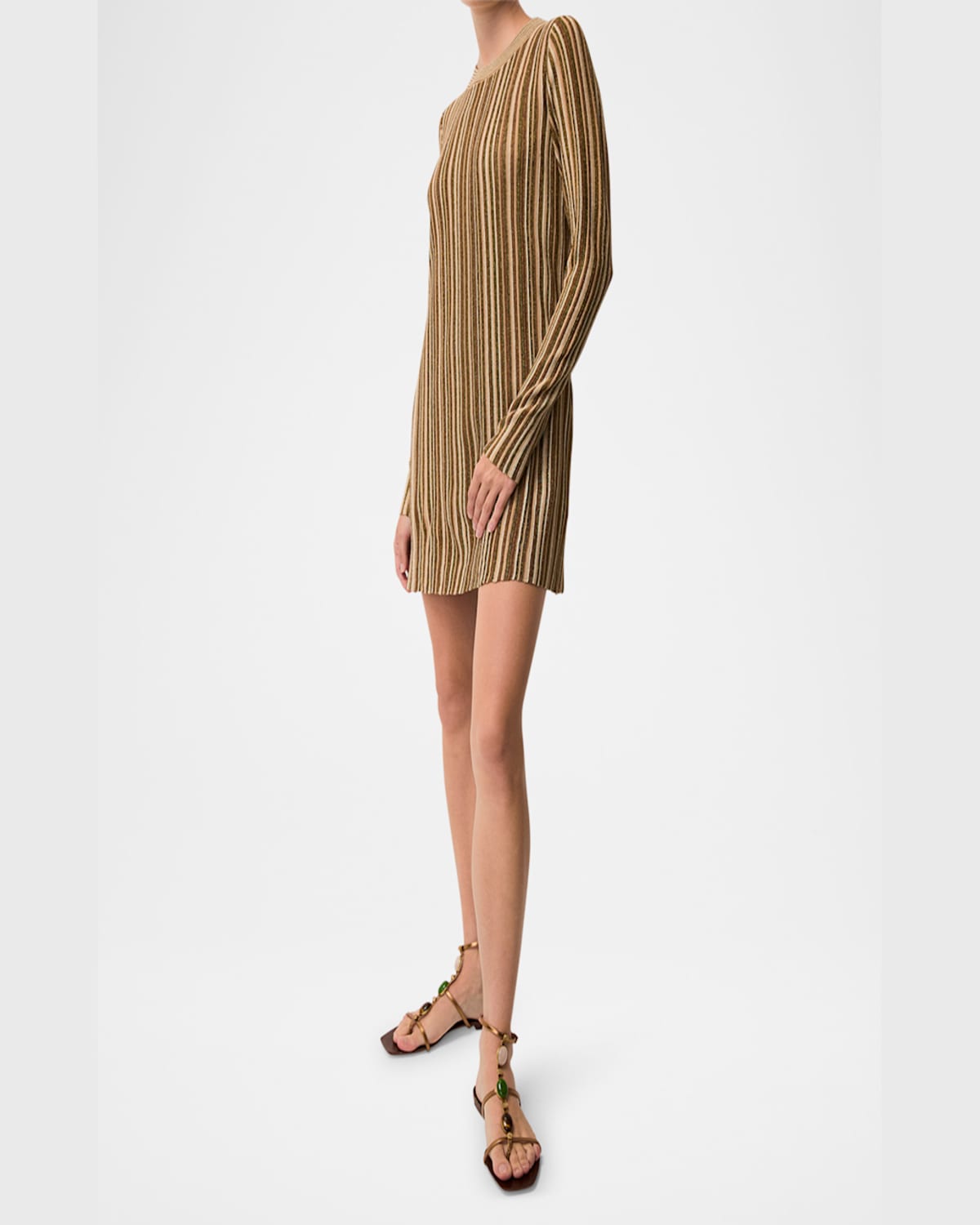 Veronica Beard Jane Stripe Long-sleeve Mini Dress In Gold Bronze