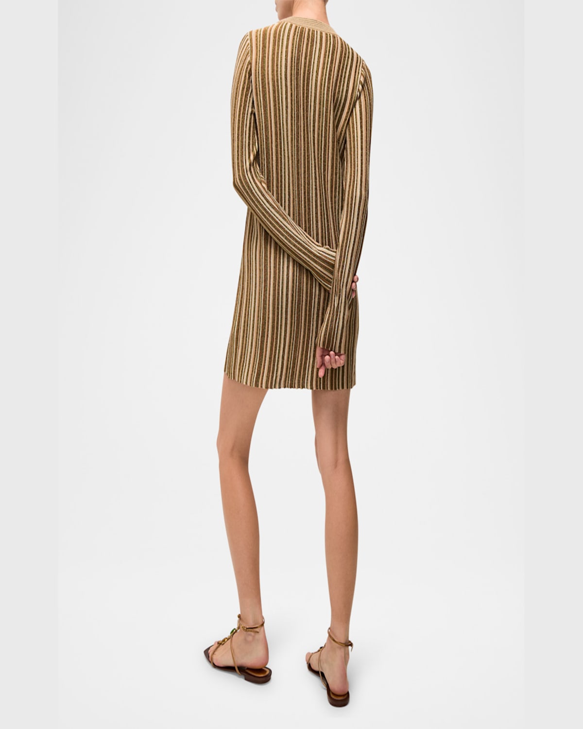 Veronica Beard Jane Stripe Long-sleeve Mini Dress In Gold Bronze