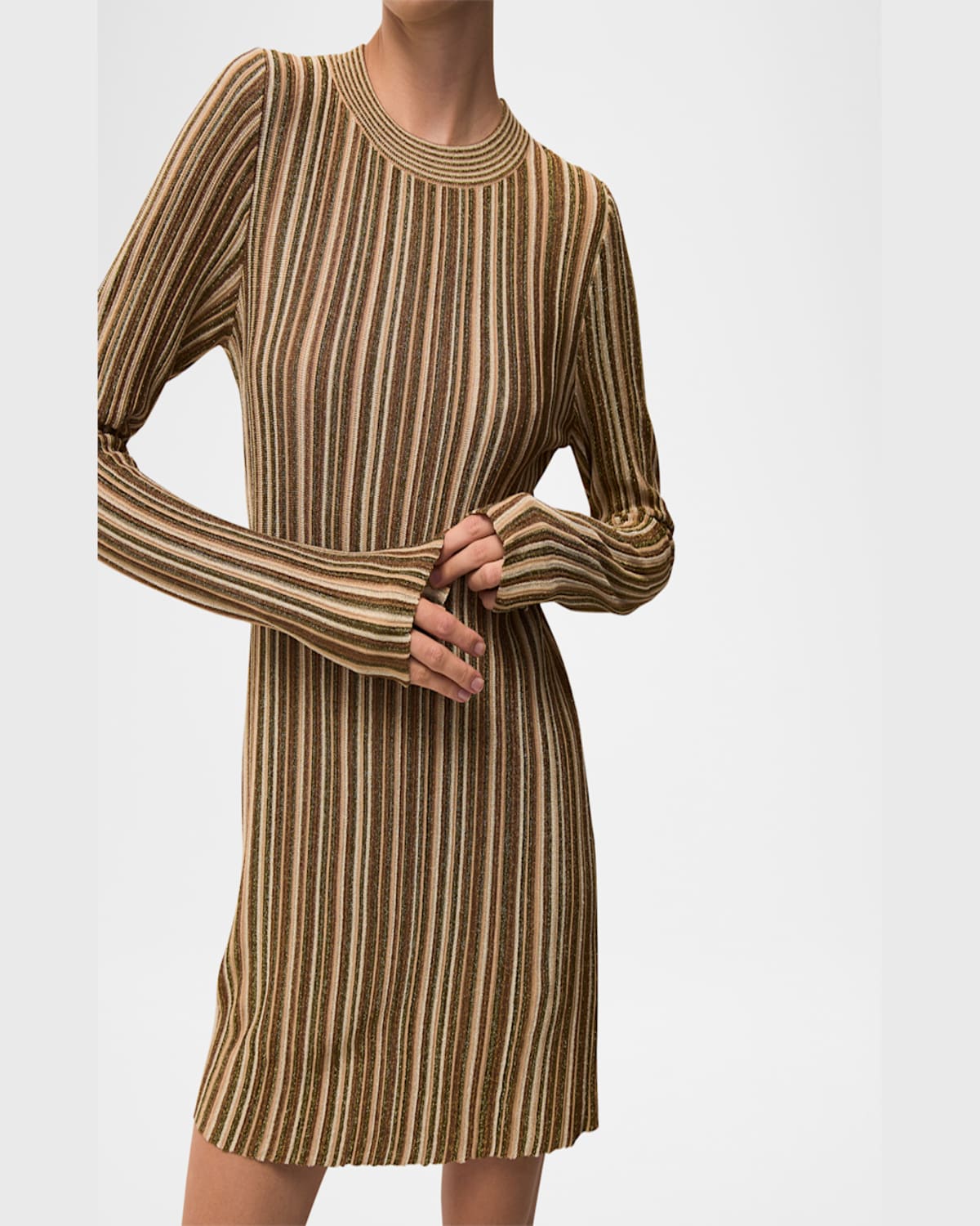 Veronica Beard Jane Stripe Long-sleeve Mini Dress In Gold Bronze