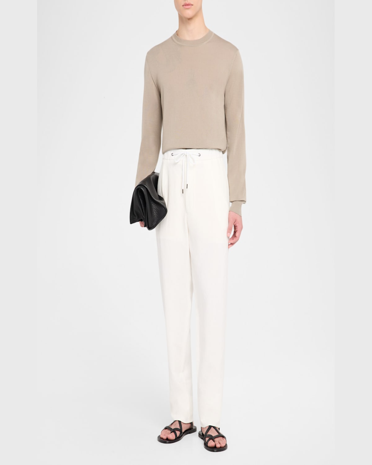 Giorgio Armani Men's Linen Drawstring Trousers In White Multi