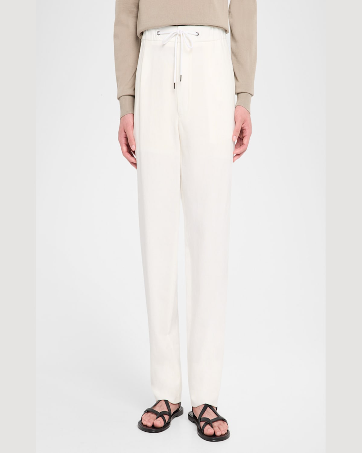 Giorgio Armani Men's Linen Drawstring Trousers In White Multi