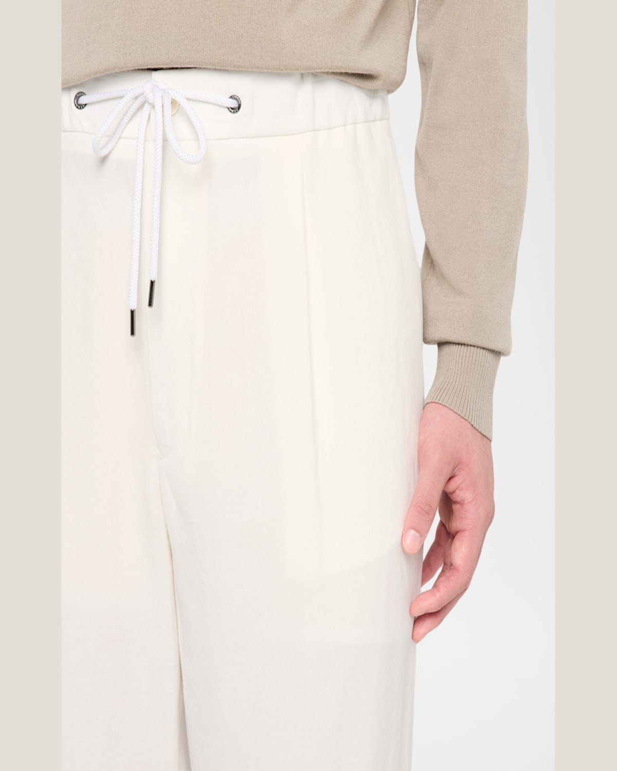 Giorgio Armani Men's Linen Drawstring Trousers In White Multi