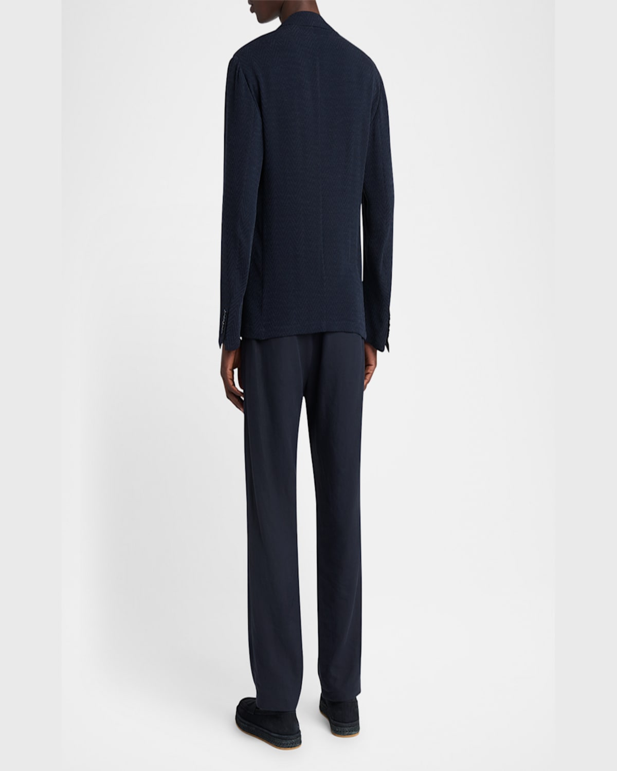 Giorgio Armani Embroidered Cupro Blend Blazer With Notched Lapel In Dark Blue