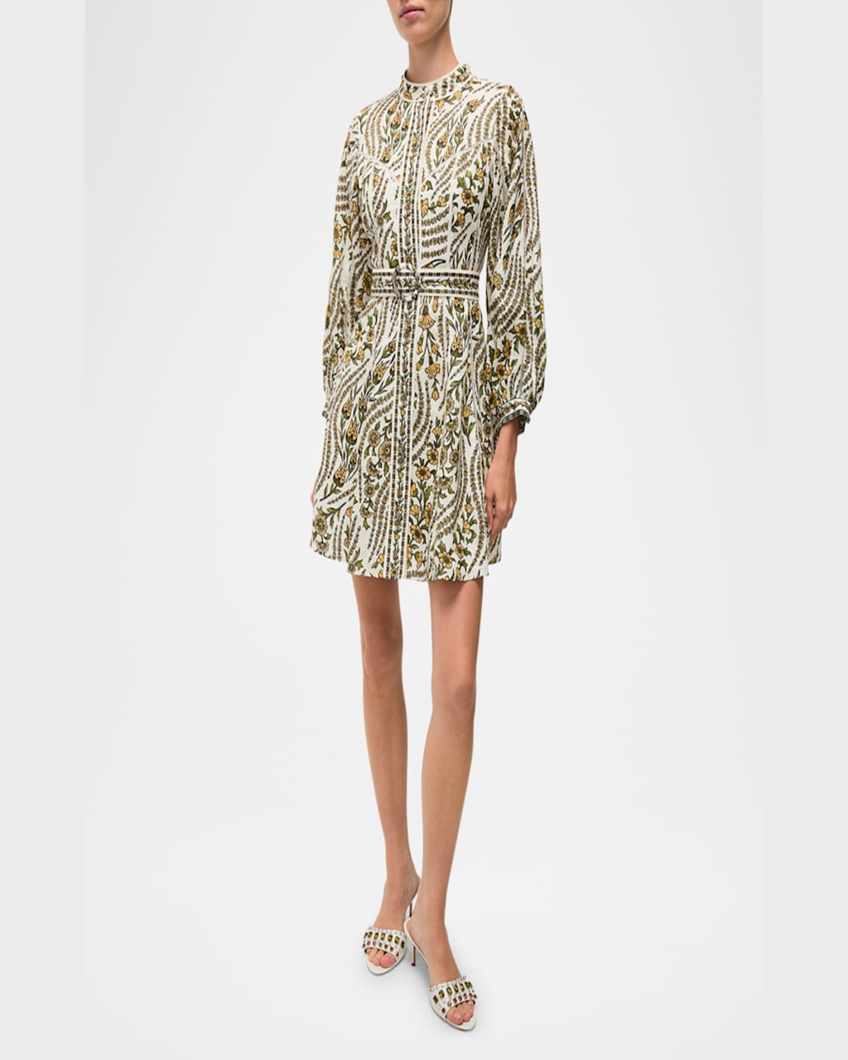 Veronica Beard Nolan Floral Long-sleeve Mini Dress In Dove Multi