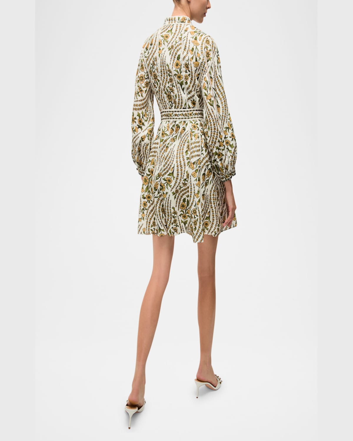 Veronica Beard Nolan Floral Long-sleeve Mini Dress In Dove Multi