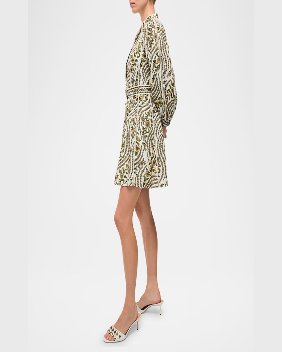 Veronica Beard Nolan Floral Long-sleeve Mini Dress In Dove Multi