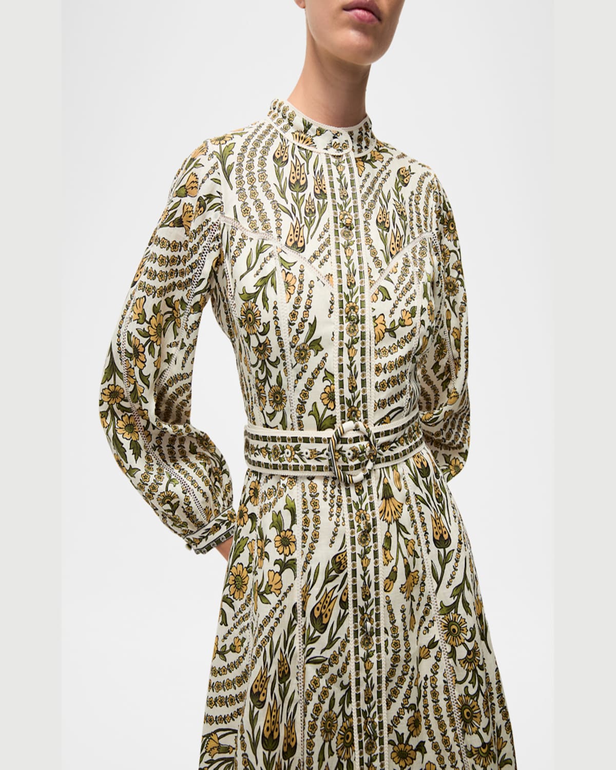 Veronica Beard Nolan Floral Long-sleeve Mini Dress In Dove Multi