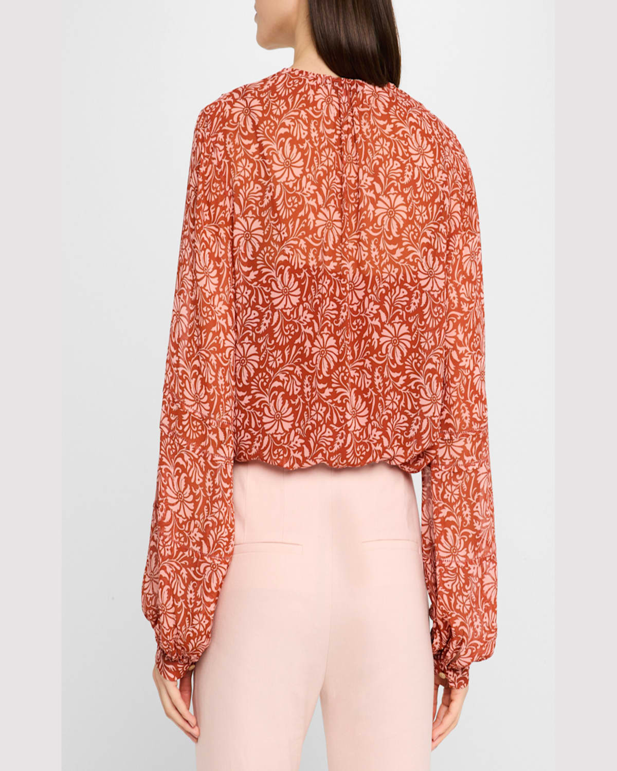 Shop Veronica Beard Calvin Printed Long-sleeve Blouse In Dark Persimmon Multi