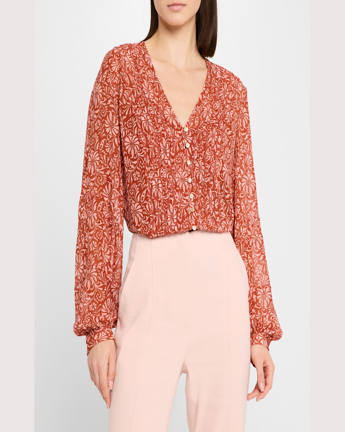 VERONICA BEARD CALVIN PRINTED LONG-SLEEVE BLOUSE 
