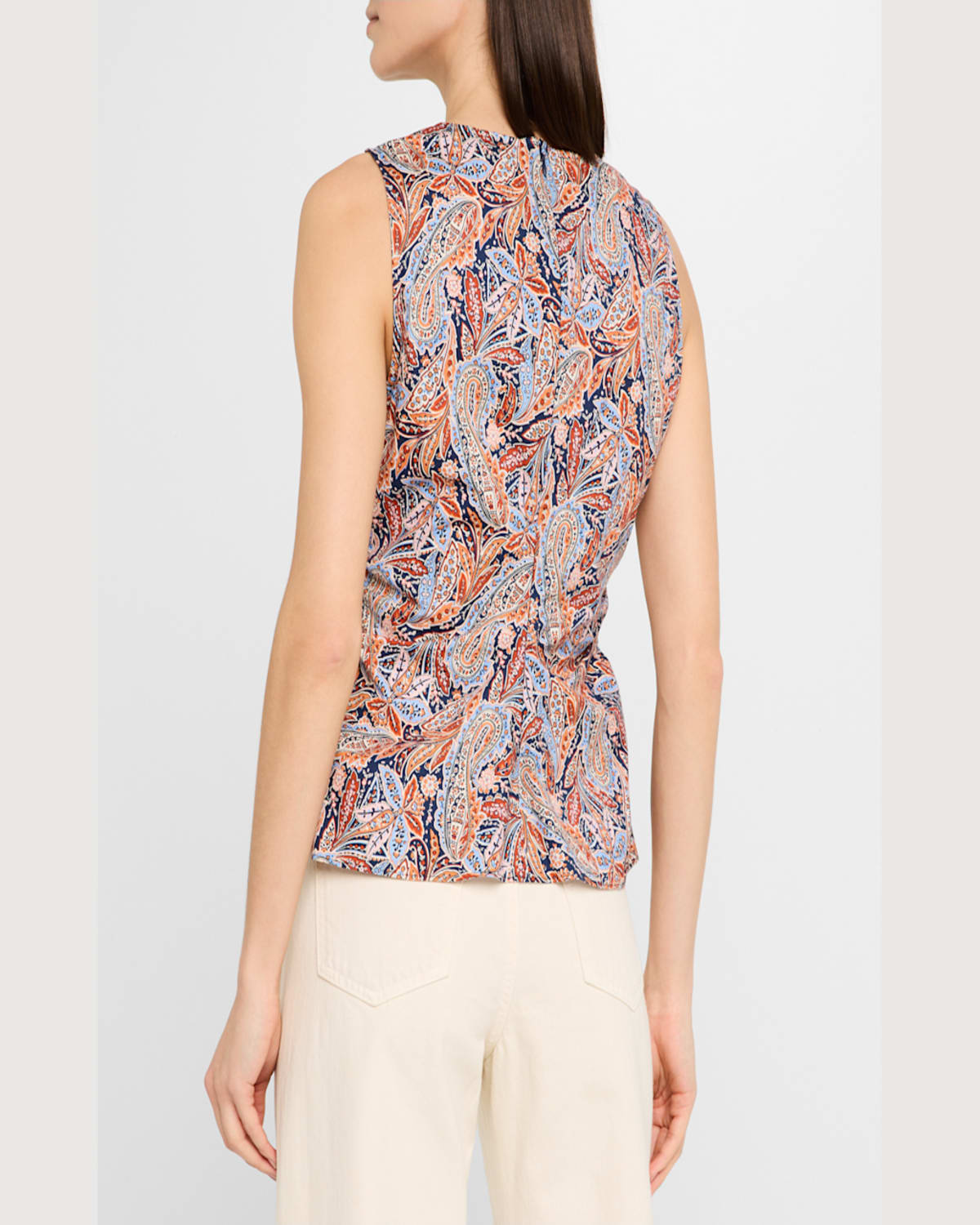 Veronica Beard Aiden Paisley Print Center Ruched Top In Navy Multi