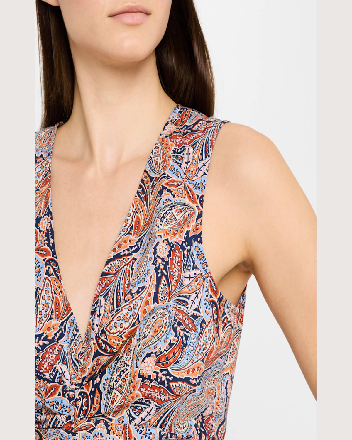Veronica Beard Aiden Paisley Print Center Ruched Top In Navy Multi