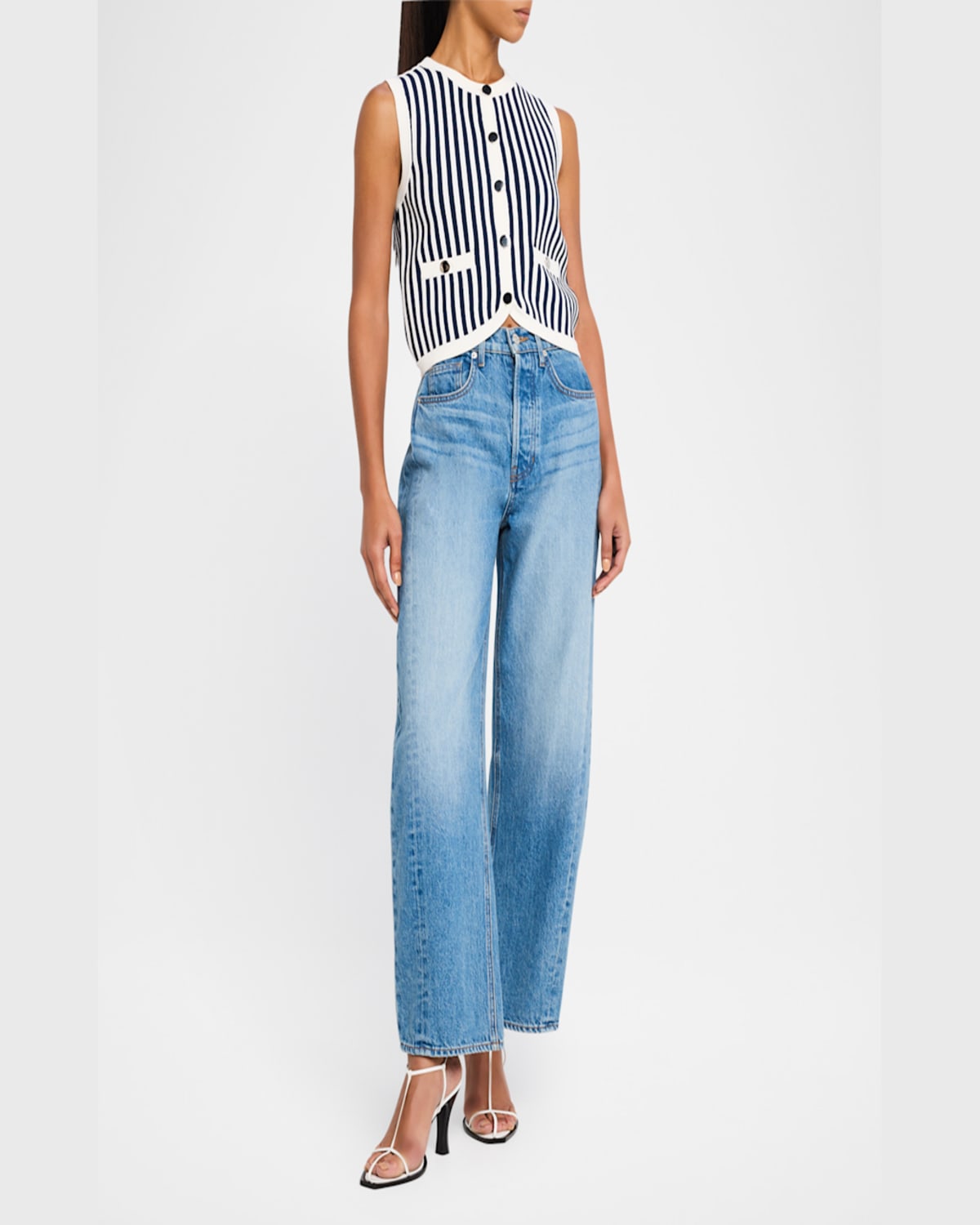 Veronica Beard Leland Stripe Sweater Vest In Navy Off-white
