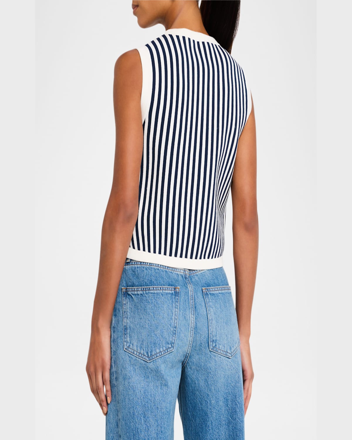 Veronica Beard Leland Stripe Sweater Vest In Navy Off-white
