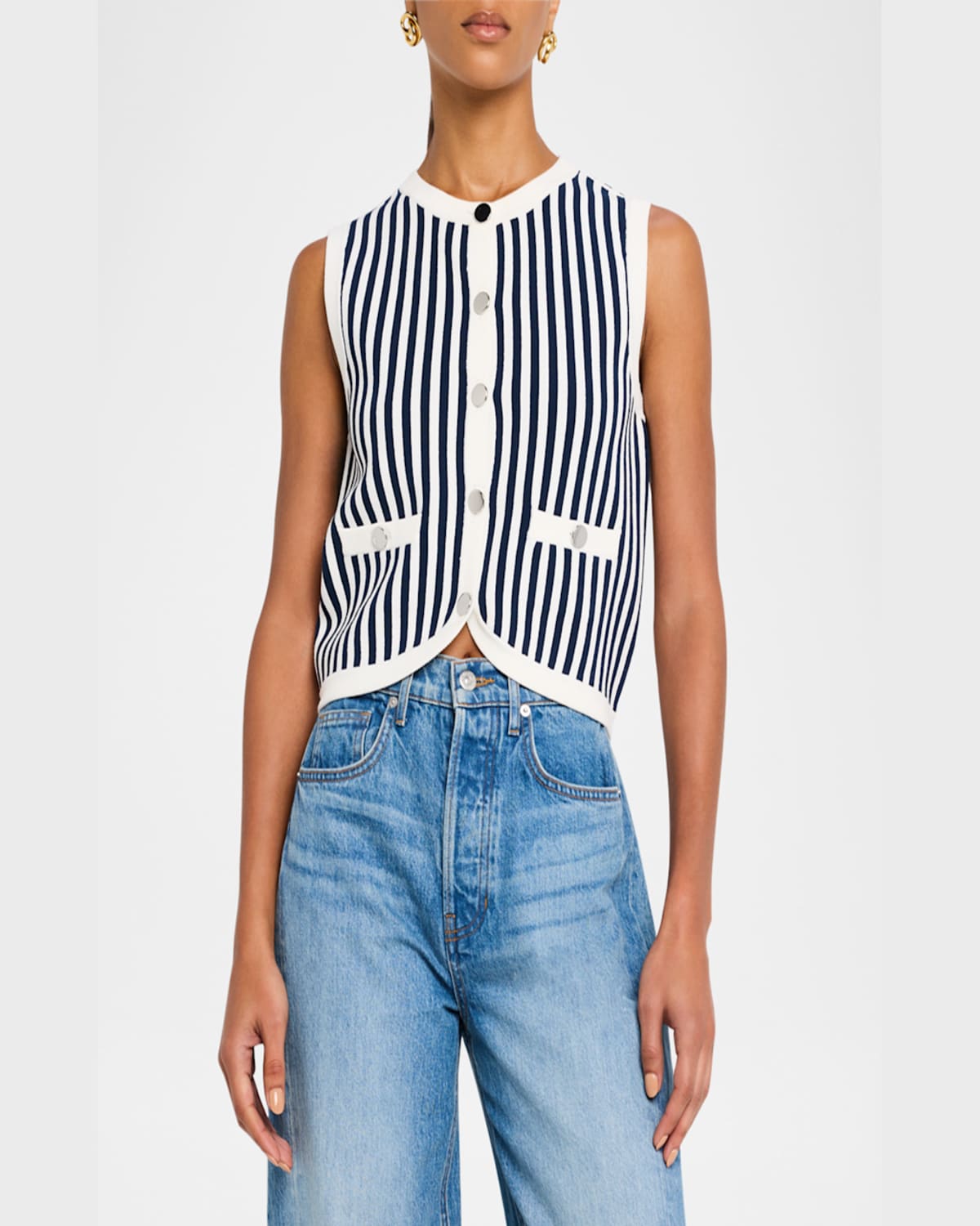 Veronica Beard Leland Stripe Sweater Vest In Navy Off-white