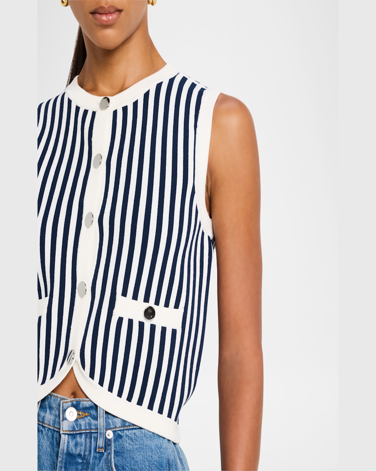 Veronica Beard Leland Stripe Sweater Vest In Navy Off-white