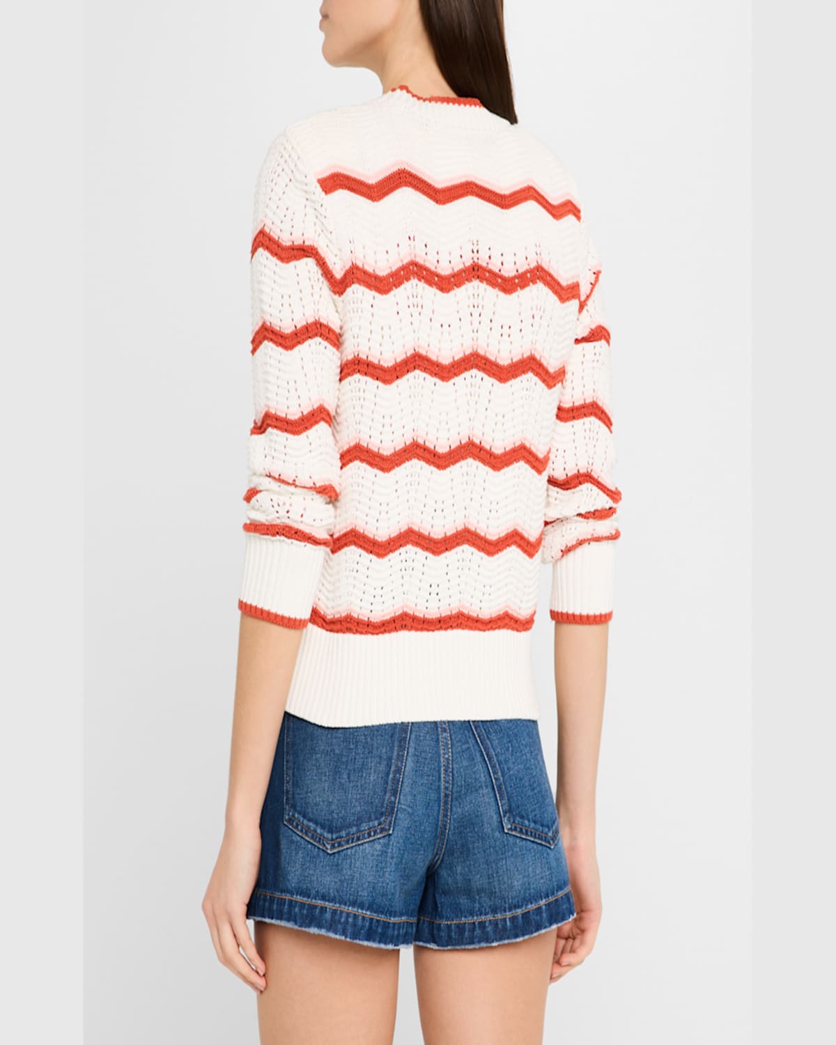 Veronica Beard Ansonia Stripe Open Stitch Cardigan In Off White Pink Shell Persimmon