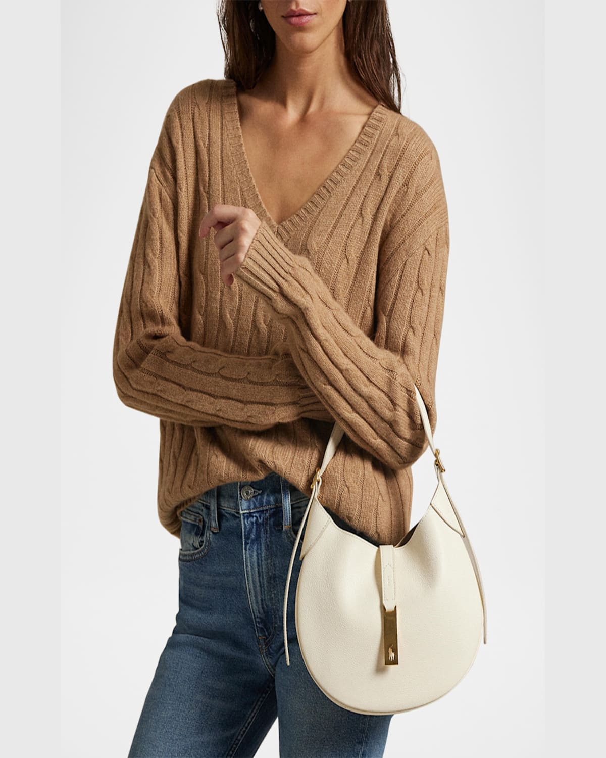 Polo Ralph Lauren Polo Id Small Leather Shoulder Bag In Ivory
