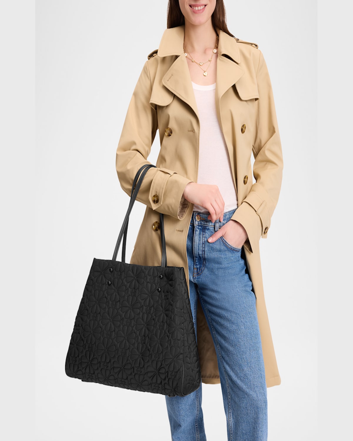 Shop Kate Spade Tilly Large Quilted Fabric Tote Bag In Black